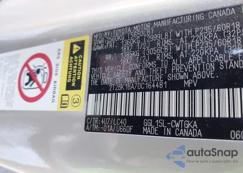 2013 Lexus Rx 350 z USA, uszkodzony, nr VIN 2T2BK1BA7DC164481